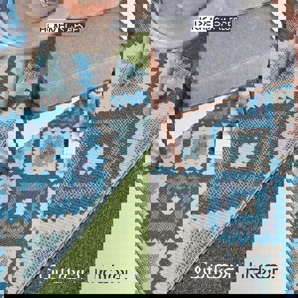 HOMESCAPES Outdoor Rug Luxury Waterproof Reversible Recycled, For Garden, Mia Aztec