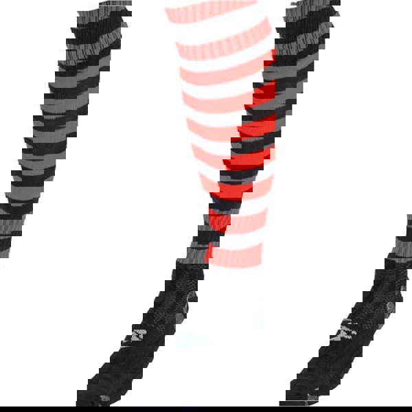 JUNIOR Size 12-2 Hooped Stripe Football Socks - BLACK/RED - Contoured Ankle