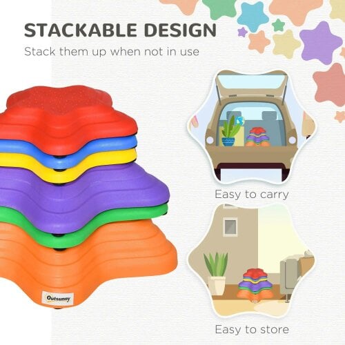 Bobobiy Balance Stepping Stones Kids, 6-Piece Starfish Style Non-slip Obstacle Course, Garden Sensory Toys for Toddler 3-8 Years