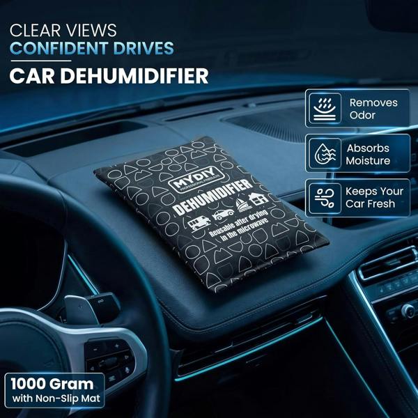 MY DIY PROFESSIONAL PRODUCTS Reusable Car Dehumidifier Bag - Moisture Absorber with Non-Slip Mat For Cars, Caravans, Home – Rechargeable in Microwave