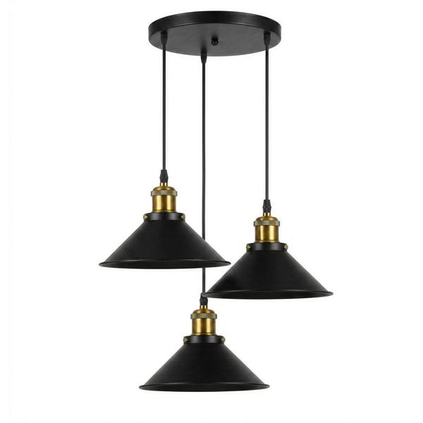 Emitto Pendant Light 3 Lights Height Adjustable Vintage Ceiling Light Black