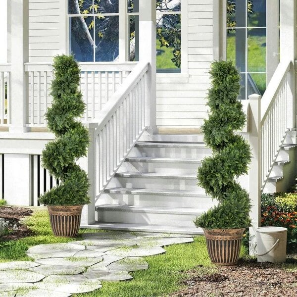 Set of 2 Artificial Plants, Topiary Spiral Cypressd Trees with Pot, for Home Indoor Outdoor Decor, 120cm