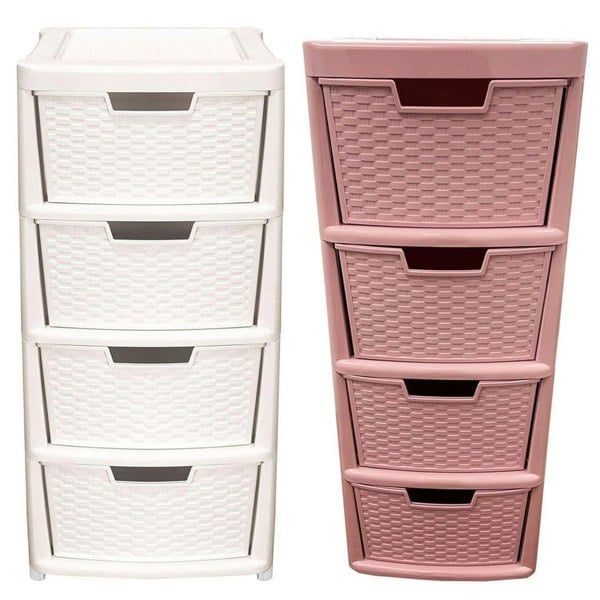  Large Pink Or Cream Rattan 4 Drawer Plastic Storage Modular Tower Unit