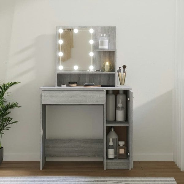 Berkfield Dressing Table with LED Grey Sonoma 86.5x35x136 cm
