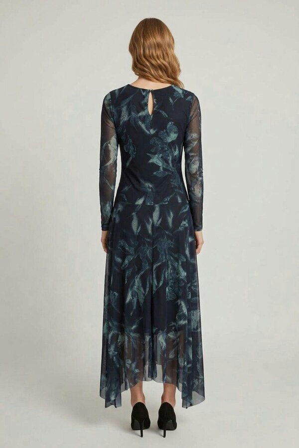Izabel London Floral Semi Sheer Hanky Hem Midi Dress