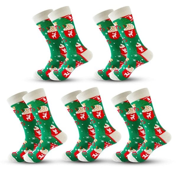Anyfootwear 5 Pairs White Green Holiday Socks Winter 5–13