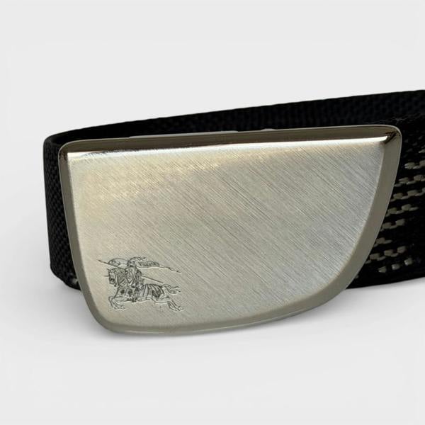Burberry Metal Buckle Shield Webbing Black Silver Belt