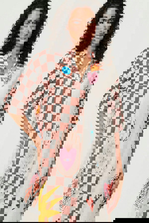 Green | Abstract 1/2 Sleeve Midi Shift Dress