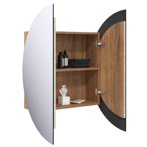 Berkfield Bathroom Cabinet with Round Mirror&LED Oak 54x54x17.5 cm