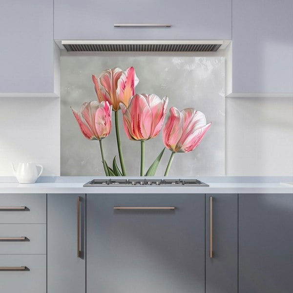 Warren Reed - Designer Painted Pink Tulips Kitchen Splashback