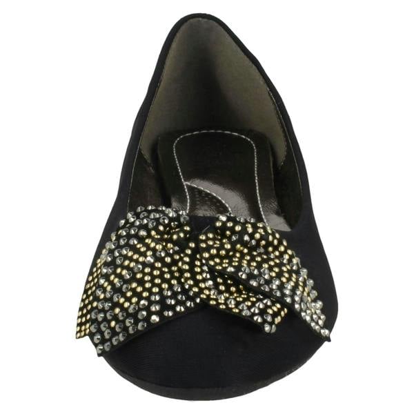Spot On Ladies Spot On Bow Trim Black Ballerinas F80326