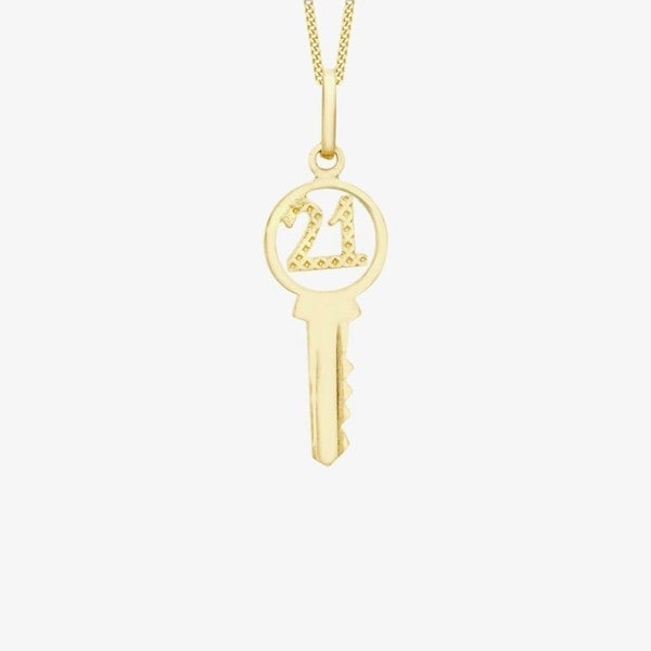 T. H. Baker 9ct Yellow Gold Number 21 Key Pendant Necklace 1.61.0581