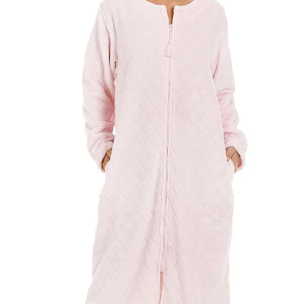 Womens Supersoft Light Pink Zip Up Diamond Print Housecoat