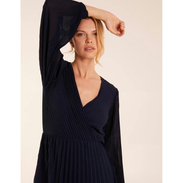 Blue Vanilla Wrap Front Pleated Midi Dress