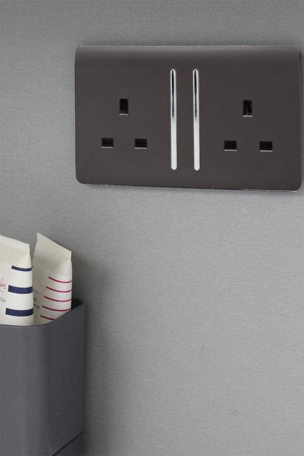 Trendi Switch 2 Gang Long Switched Plug Socket in Dark Mocha Brown