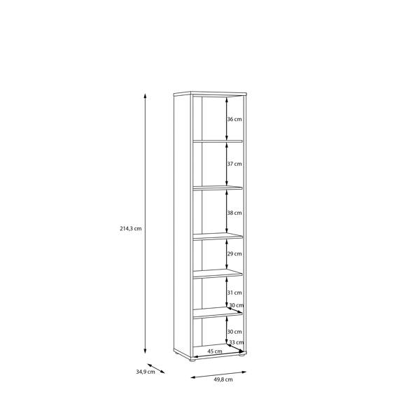 Furniture To Go Alice Springs Tall Narrow Bookcase with 5 Shelves in Light Grey