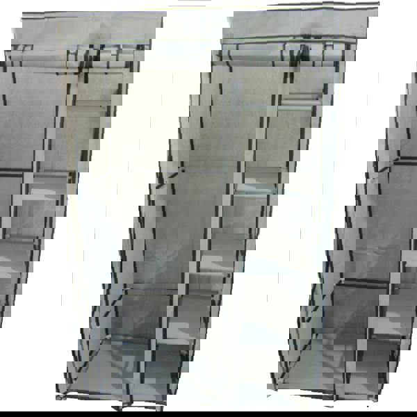 Gr8 Home Single Grey Fabric Canvas Wardrobe With Hanging Rail Shelving Clothes Storage