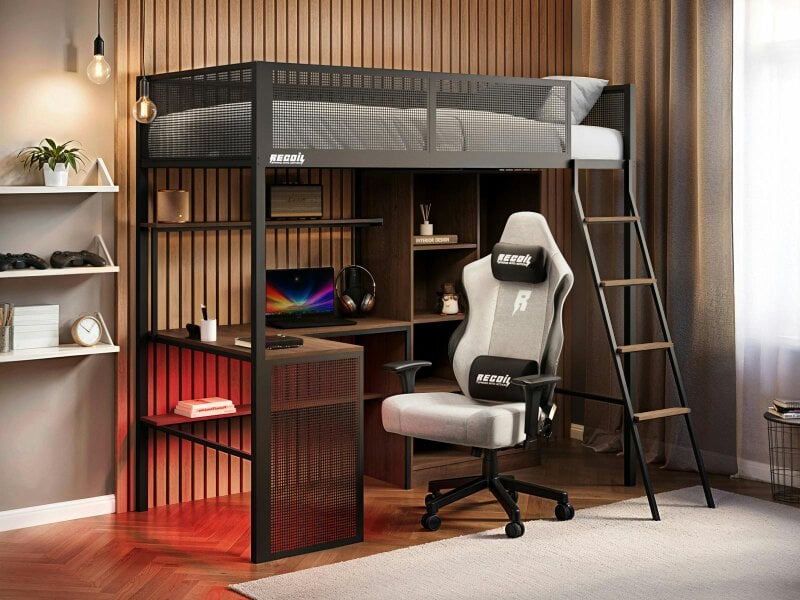 Recoil Graynite Metal Gaming High Sleeper with Shelf and Storage Black