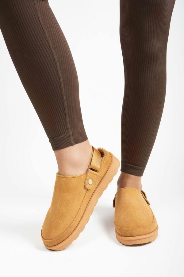 Niraya Faux Suede Slingback Mule Sandals With Cuff Strap - Camel