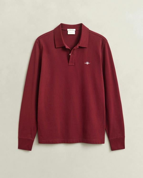 GANT Mens Regular Fit Long Sleeve Shield Logo Pique Rugger - 676 Deep Grape Wine | CHO | Designer Mens Long Sleeve Polo Shirts