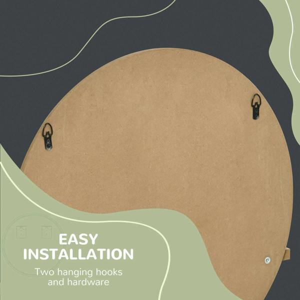 Back of round mirror with natural wood-effect board and two hanging hooks