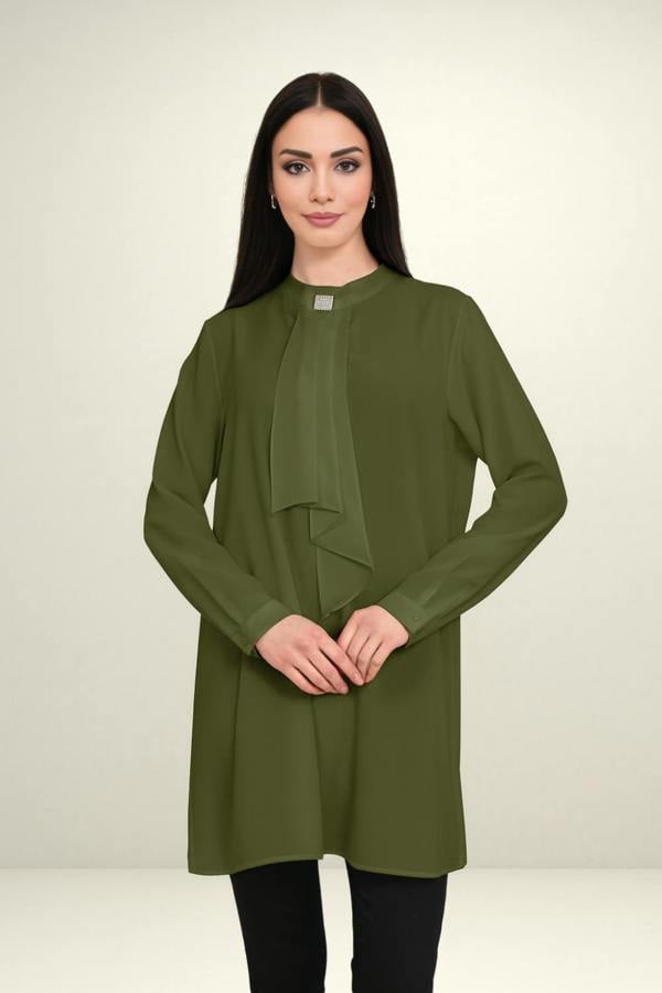 Hoxton Gal Relaxed Fit Long Sleeves Brooch Detailed Tunic