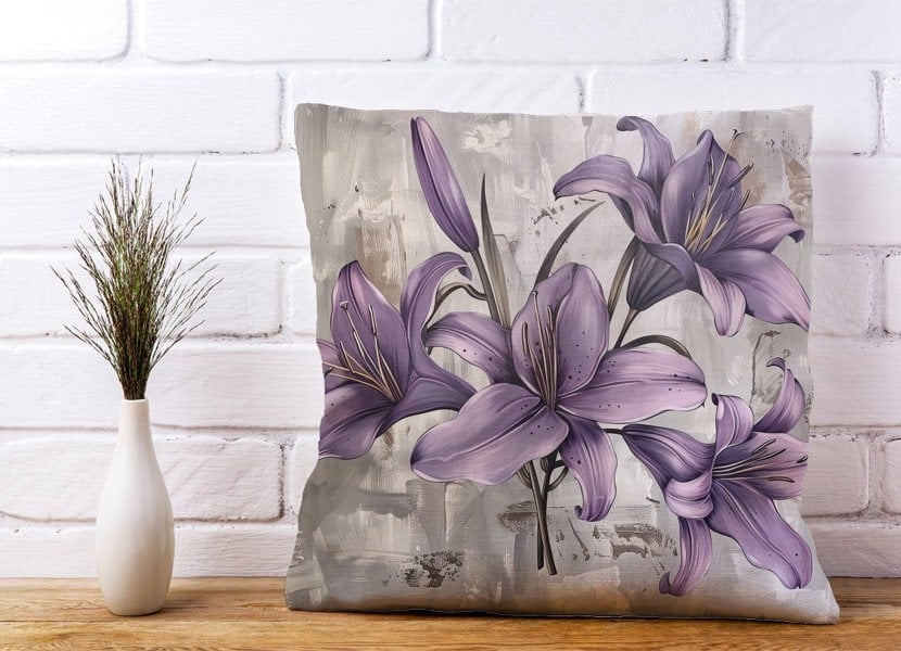 Warren Reed Purple Lilies In Bloom Cushions