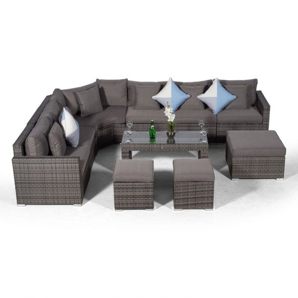 Giardino Santorini L Shape Modular 6 Seat Rattan Corner Sofa Set With Large Coffee Table, 2 Stools & Ottoman
