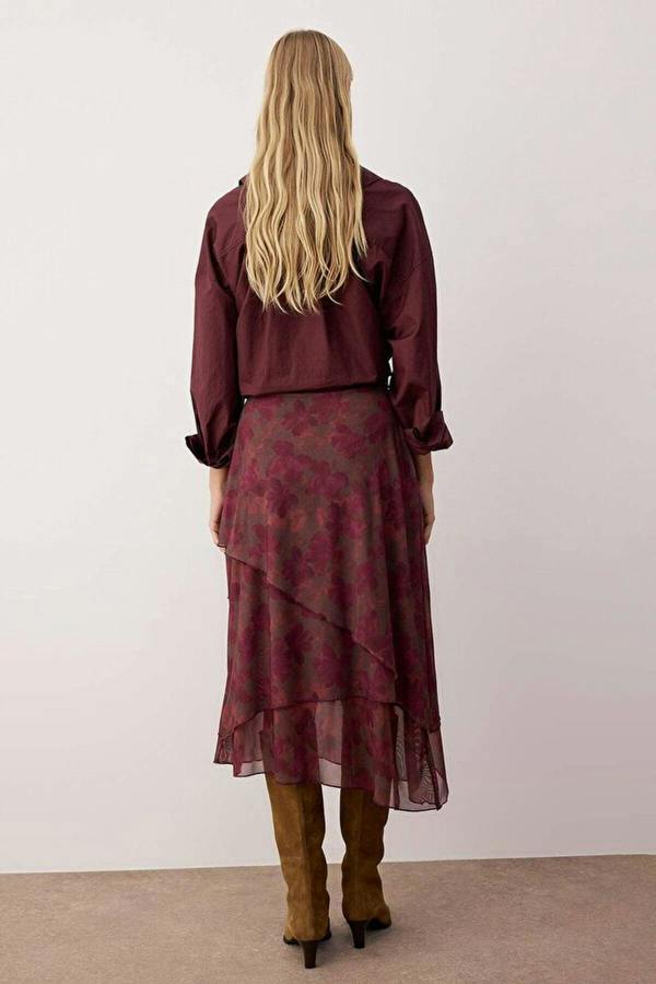 WOVCOR Ruffled Abstract Pattern Knitted Skirt