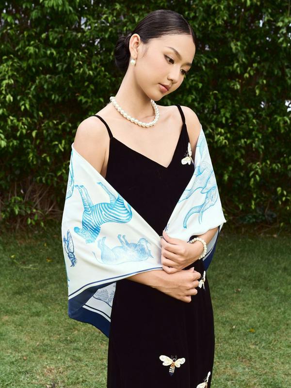 The Naturalist's Sketchbook Animal Print Twill Silk Scarf – Cornflower Blue & Ivory