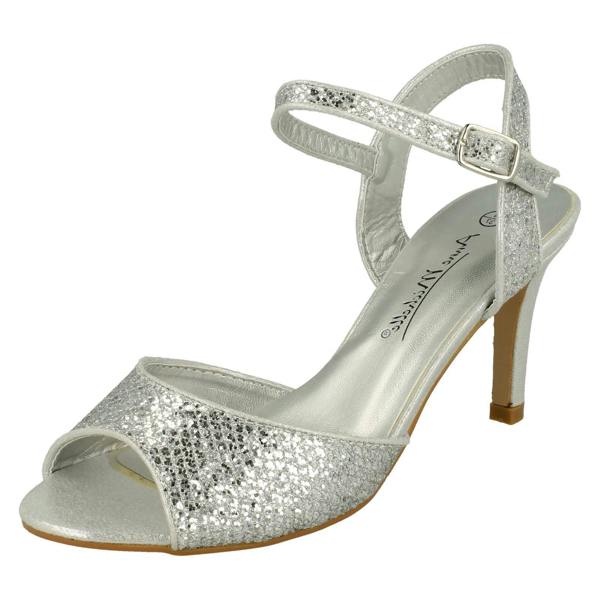 Anne Michelle Ladies Anne Michelle Glitter Peep Toe Heels F10467