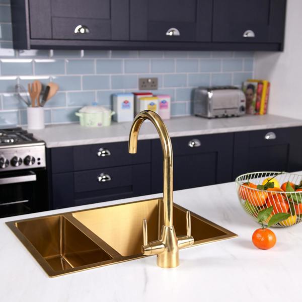 Flode Drammen | Dual Lever Kitchen Mixer | Polished Brass Finish
