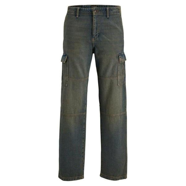Jack And Jones Mens Eddie Denim Straight Leg Cargo Jeans - Blue Denim - 