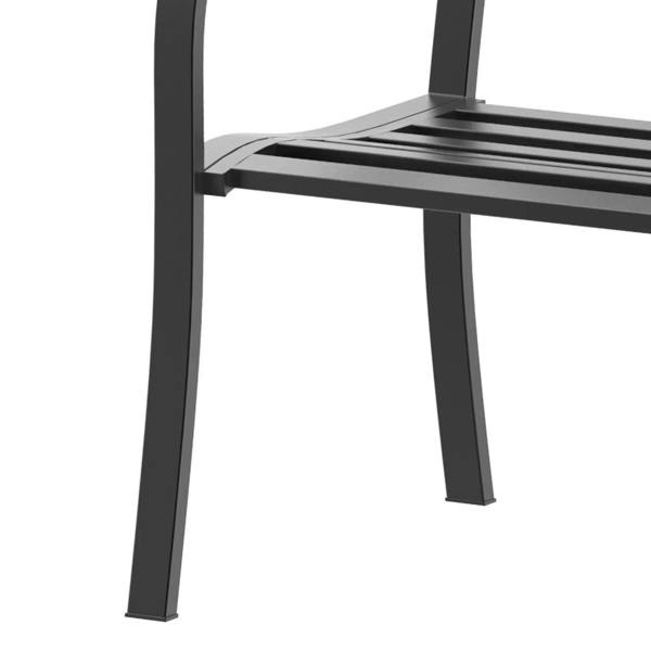 Black metal bench slatted seat with square legs