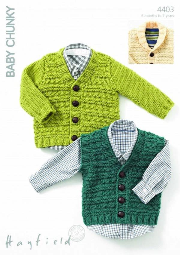 Hayfield Baby Chunky Knitting Pattern 4403, Waistcoats, Cardigans for Baby, Kids, 6 Months - 7 Years - Intermediate
