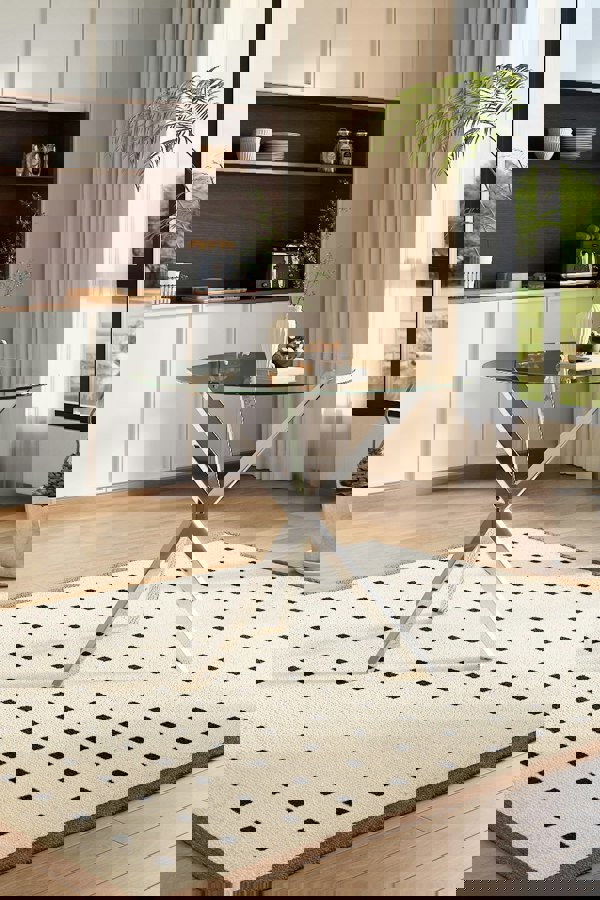 Living and Home Modern Clear Tempered Glass Dining Table Coffee Table with Chrome Three-Way Crossed Legs