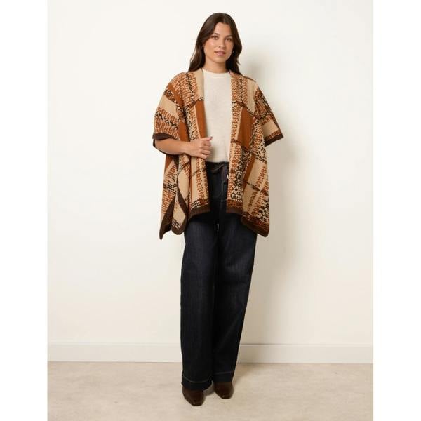 Blue Vanilla Geometric Patchwork Poncho