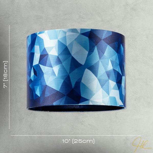 Designer Geometric Satin Fabric Round Lamp Shade with Tones of Blue Image 7