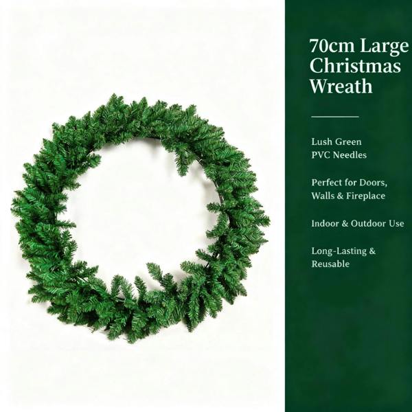 70cm Large Artificial Christmas Wreath for Front Door, Bushy Green Pine Style Decoration image 8
