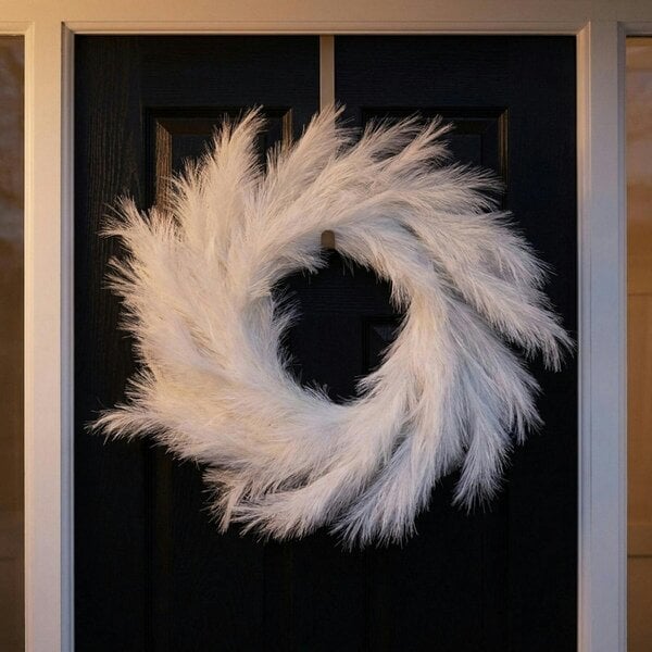 Garden Greatness White Christmas Faux Pampas Wreath Door Accent