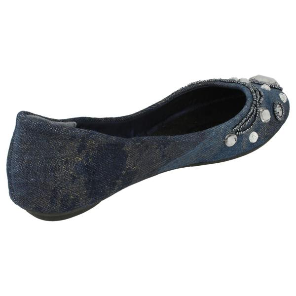 Spot On Ladies Spot On Denim Ballerina Jewel Beaded Vamp