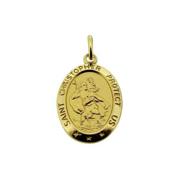 Christopher James of London 9ct Yellow Gold Small Satin Oval St Christopher Pendant With Optional Engraving and Chain