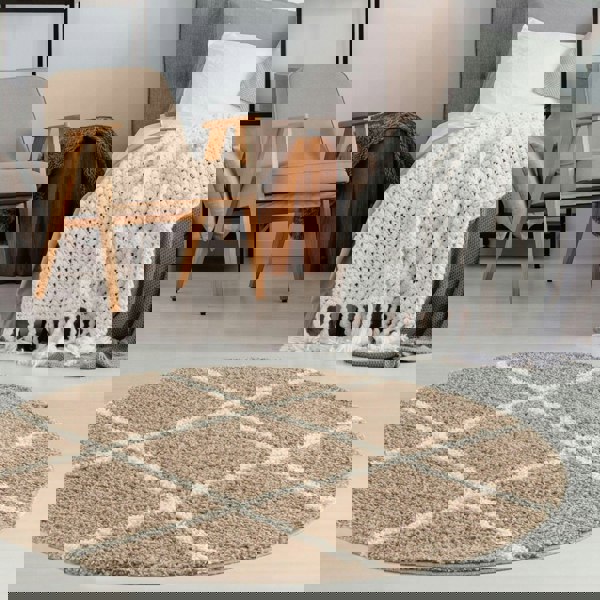 Diamond Design Thick Shaggy Area Rugs Beige