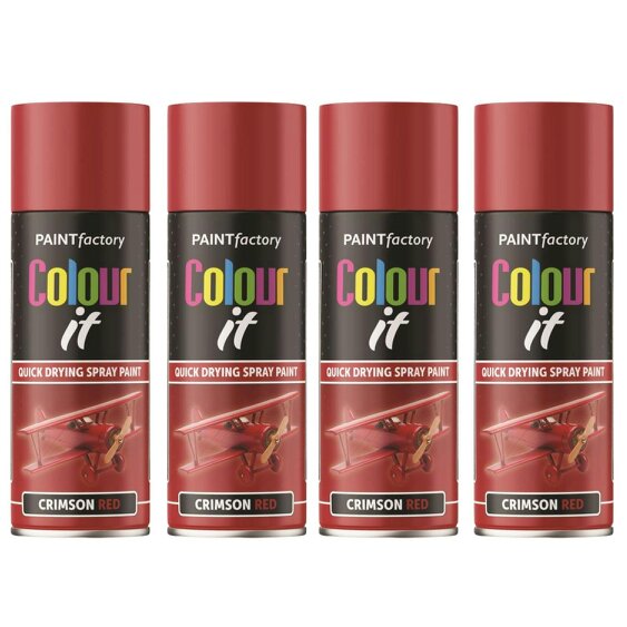 Paint Factory 4X  Crimson Red Gloss Spray Paint 400ml