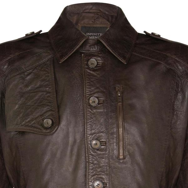 Infinity Leather Mens Soft Long Military Trench Distressed Leather Coat