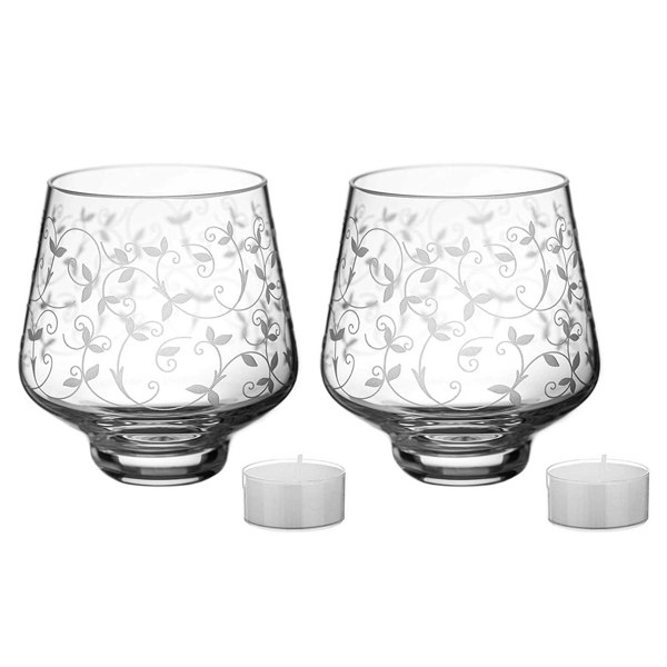 Diamante Floral Collection Tealight Holder & Tealights - Set of 2