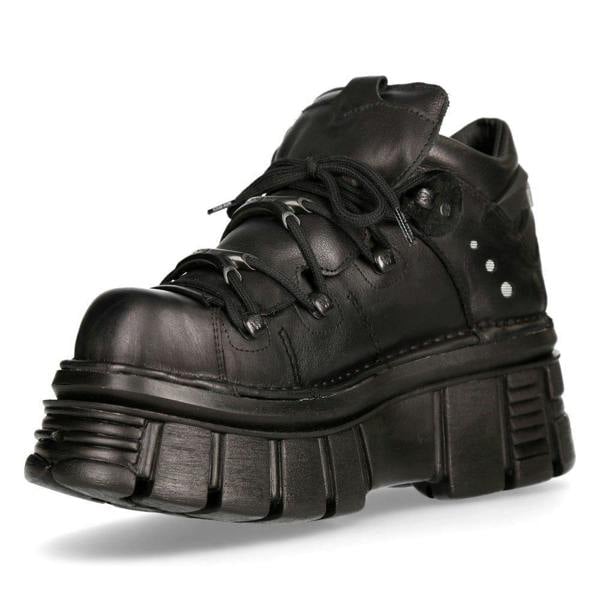 NEW ROCK 106N-S52 TOWER SHOES Metallic Black Leather Biker Punk Gothic Boots