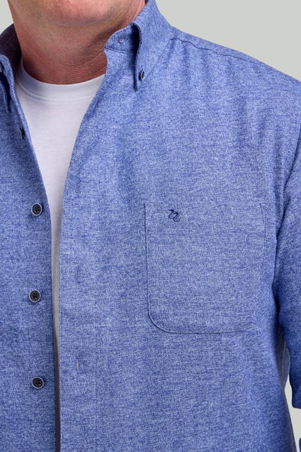 Navy Brushed Cotton Button-Down Collar Casual Shirt