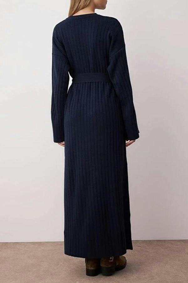 WOVCOR Ribbed Knitted Dress with Belt Detail