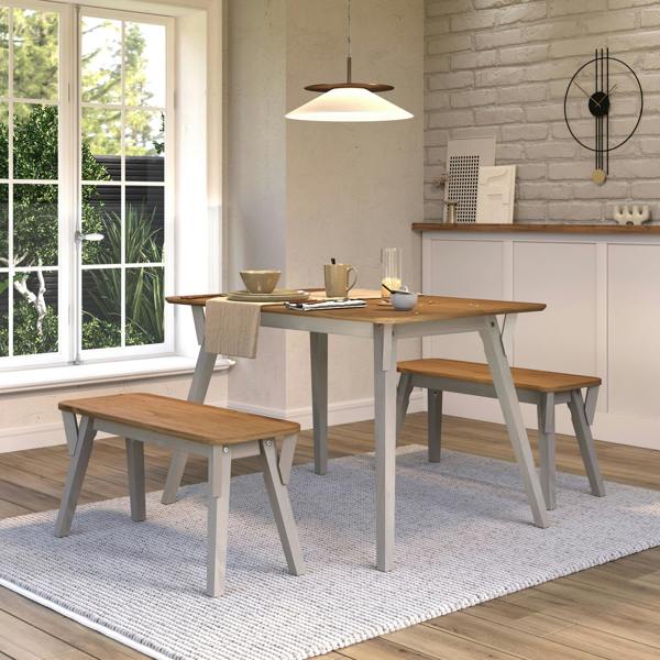 Core Products Linea 3-Piece Dining Set, Table & 2 Benches, Scandinavian Design